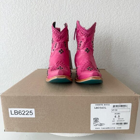 Lane COSSETTE Womens Cowboy Booties 6.5 Western Cowgirl Short Boots Pink Leather - Picture 11 of 12